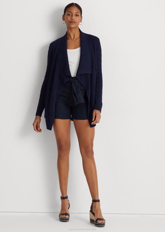 raffineret flåde Kvinder Ralph Lauren kabelstrikket cardigan i hør-bomuld Z426B4393