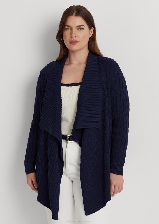 raffineret flåde Kvinder Ralph Lauren kabelstrikket cardigan i hør-bomuld Z426B4659