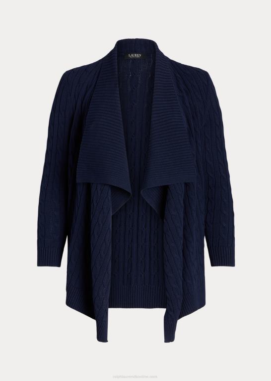 raffineret flåde Kvinder Ralph Lauren kabelstrikket cardigan i hør-bomuld Z426B4659
