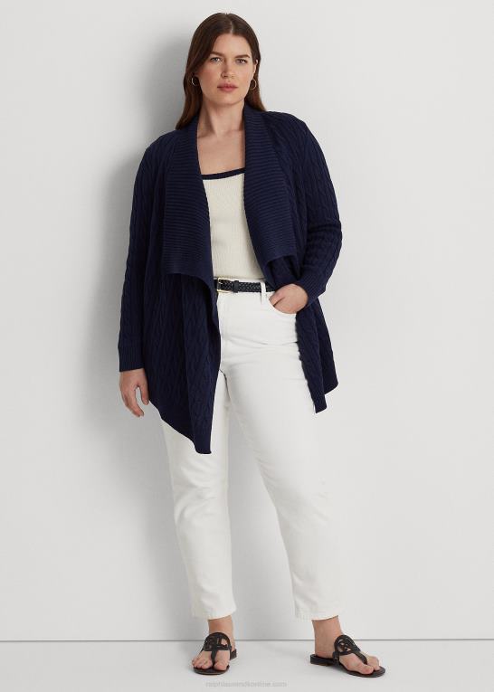 raffineret flåde Kvinder Ralph Lauren kabelstrikket cardigan i hør-bomuld Z426B4659