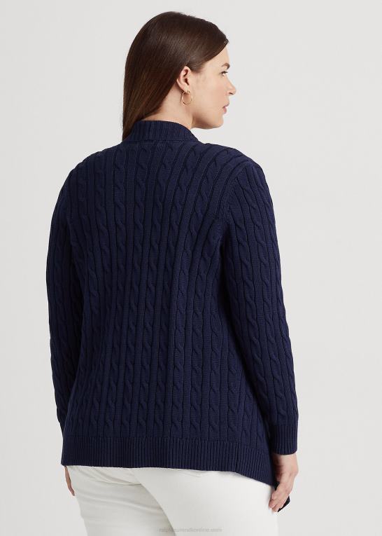 raffineret flåde Kvinder Ralph Lauren kabelstrikket cardigan i hør-bomuld Z426B4659