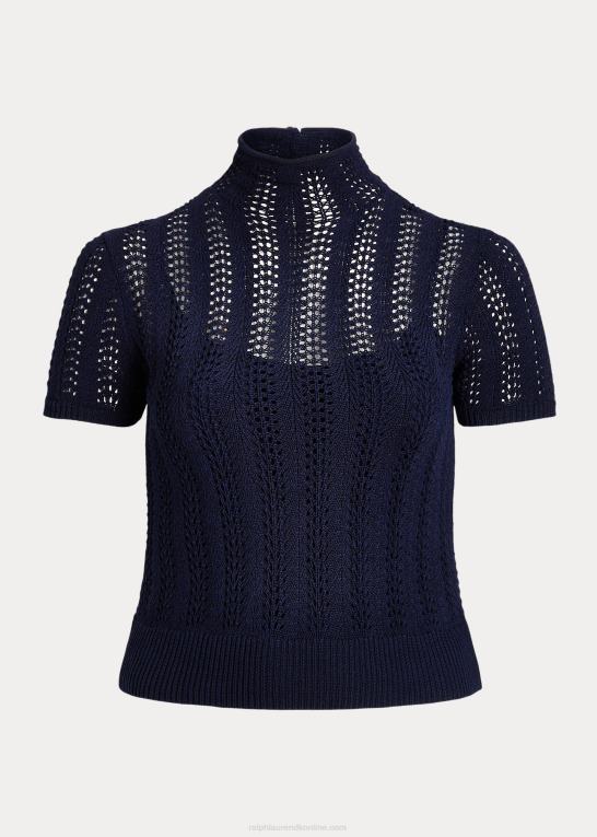 raffineret flåde Kvinder Ralph Lauren pointelle kortærmet rullekrave Z426B4696