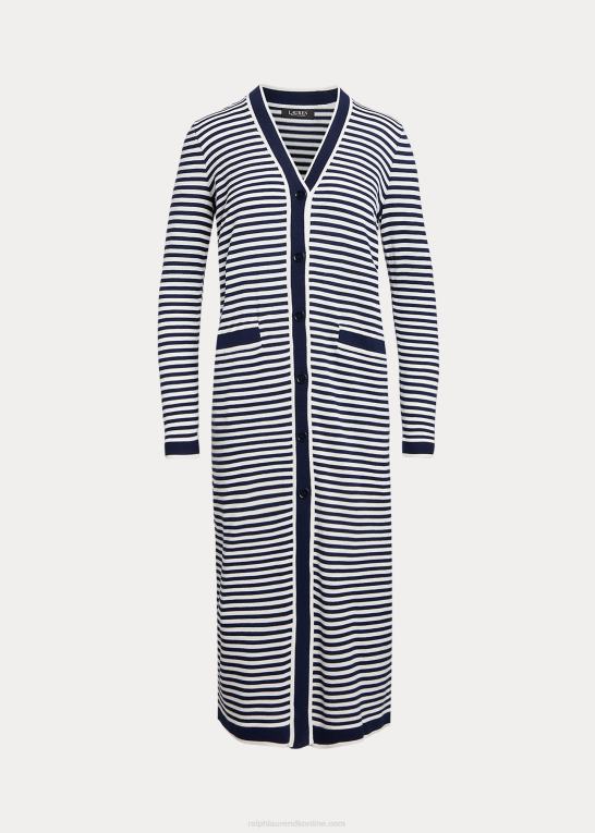 raffineret marineblå/hvid Kvinder Ralph Lauren stribet lang cardigan i silkeblanding Z426B4887