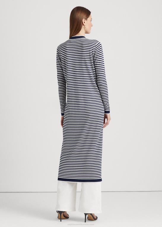 raffineret marineblå/hvid Kvinder Ralph Lauren stribet lang cardigan i silkeblanding Z426B4887