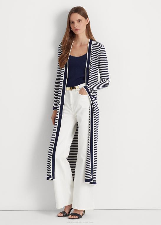 raffineret marineblå/hvid Kvinder Ralph Lauren stribet lang cardigan i silkeblanding Z426B9540