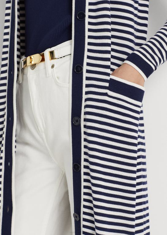 raffineret marineblå/hvid Kvinder Ralph Lauren stribet lang cardigan i silkeblanding Z426B9540