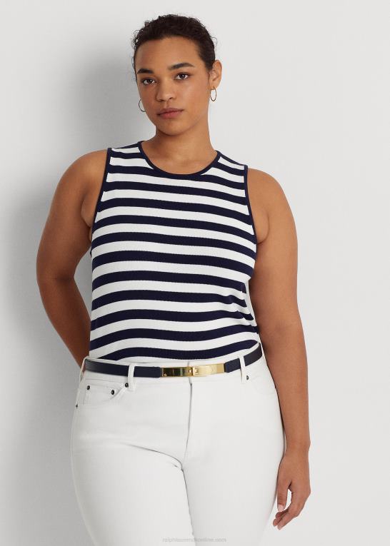raffineret marineblå/hvid Kvinder Ralph Lauren stribet ærmeløs sweater i bomuldsblanding Z426B4785