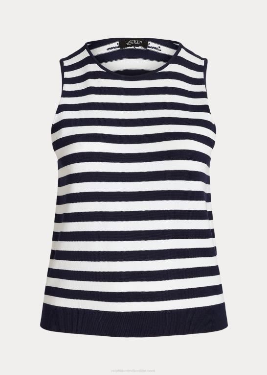 raffineret marineblå/hvid Kvinder Ralph Lauren stribet ærmeløs sweater i bomuldsblanding Z426B4785