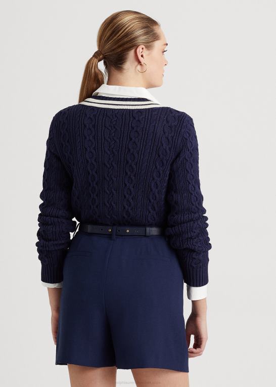 raffineret navy/creme Kvinder Ralph Lauren kabelstrikket crickettrøje Z426B4006