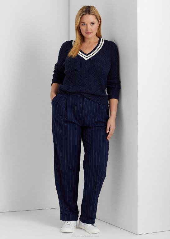 raffineret navy/creme Kvinder Ralph Lauren kabelstrikket crickettrøje Z426B4640