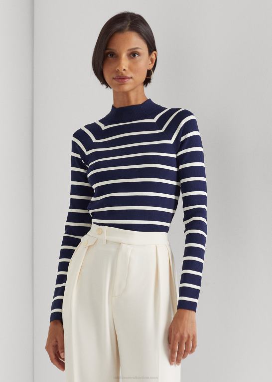 raffineret navy/creme Kvinder Ralph Lauren stribet mockneck sweater Z426B4386