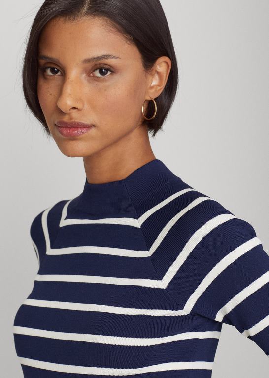 raffineret navy/creme Kvinder Ralph Lauren stribet mockneck sweater Z426B4386