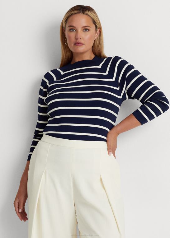 raffineret navy/creme Kvinder Ralph Lauren stribet mockneck sweater Z426B4669
