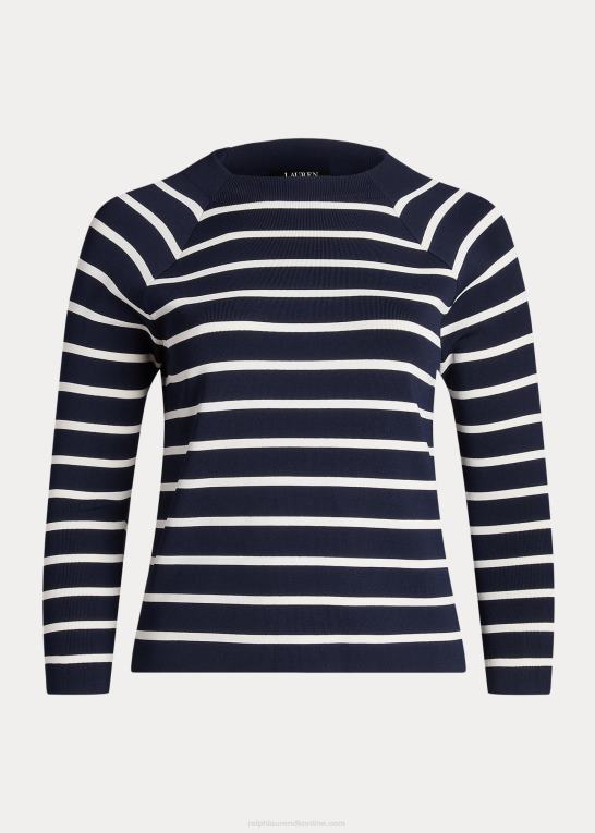 raffineret navy/creme Kvinder Ralph Lauren stribet mockneck sweater Z426B4669