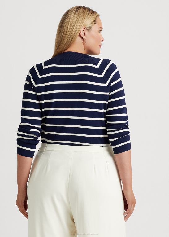 raffineret navy/creme Kvinder Ralph Lauren stribet mockneck sweater Z426B4669