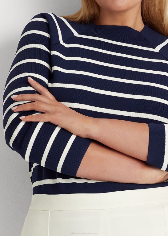 raffineret navy/creme Kvinder Ralph Lauren stribet mockneck sweater Z426B4669