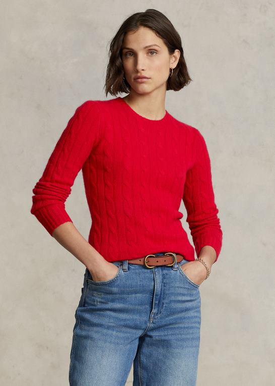 rl2000 rød Kvinder Ralph Lauren kabelstrikket kashmirtrøje Z426B9119