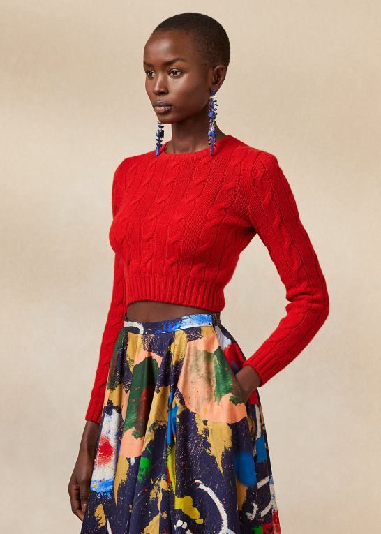 rouge Kvinder Ralph Lauren beskåret kabelstrikket kashmirtrøje Z426B3471