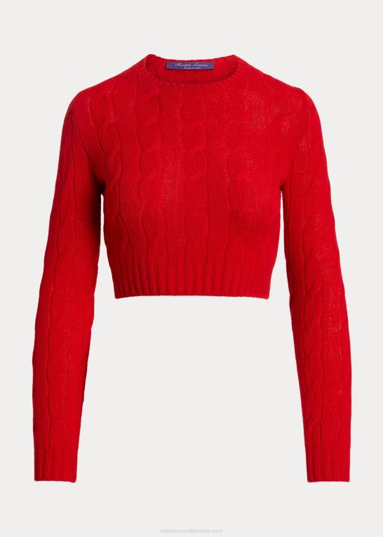 rouge Kvinder Ralph Lauren beskåret kabelstrikket kashmirtrøje Z426B3471