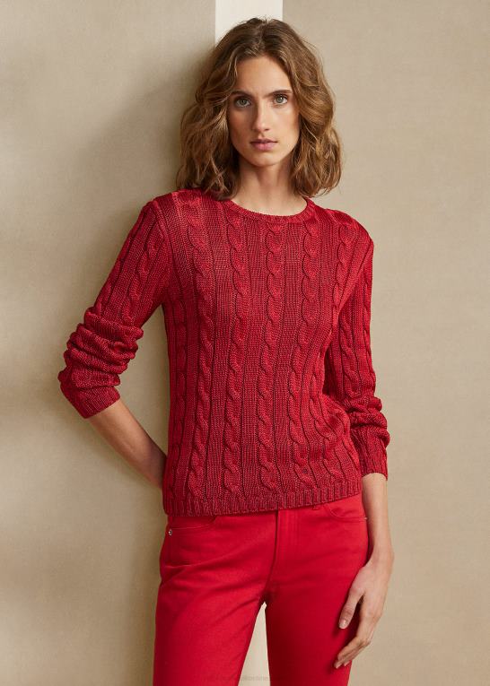 rouge Kvinder Ralph Lauren kabelstrikket silketrøje med rund hals Z426B3483