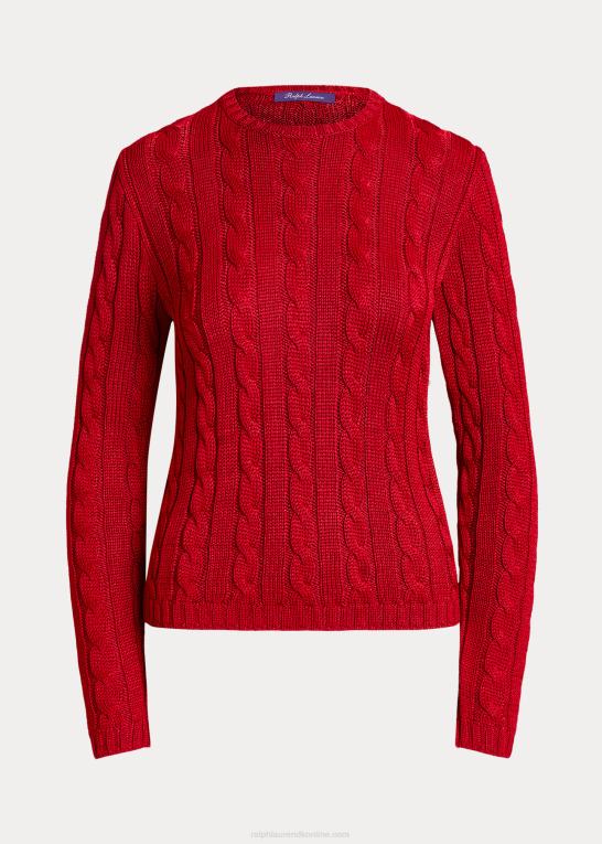 rouge Kvinder Ralph Lauren kabelstrikket silketrøje med rund hals Z426B3483