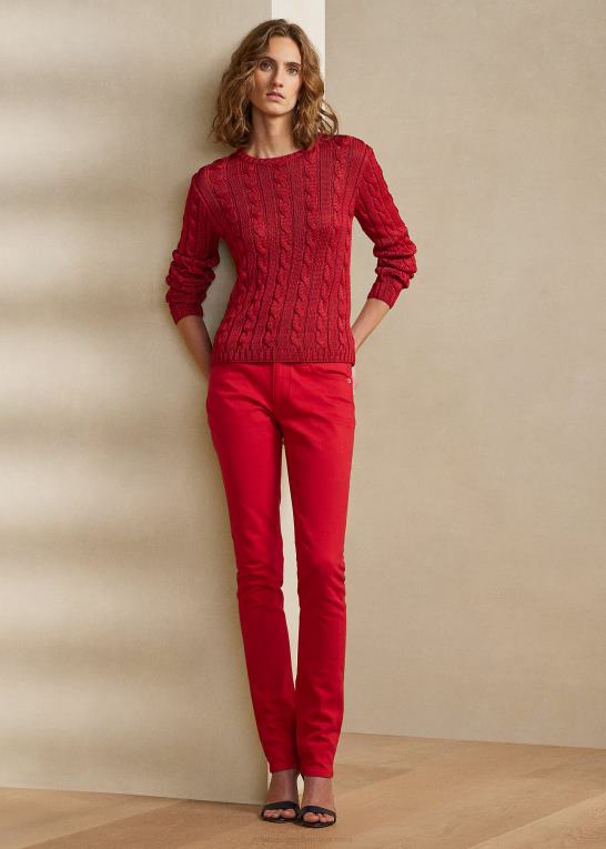 rouge Kvinder Ralph Lauren kabelstrikket silketrøje med rund hals Z426B3483