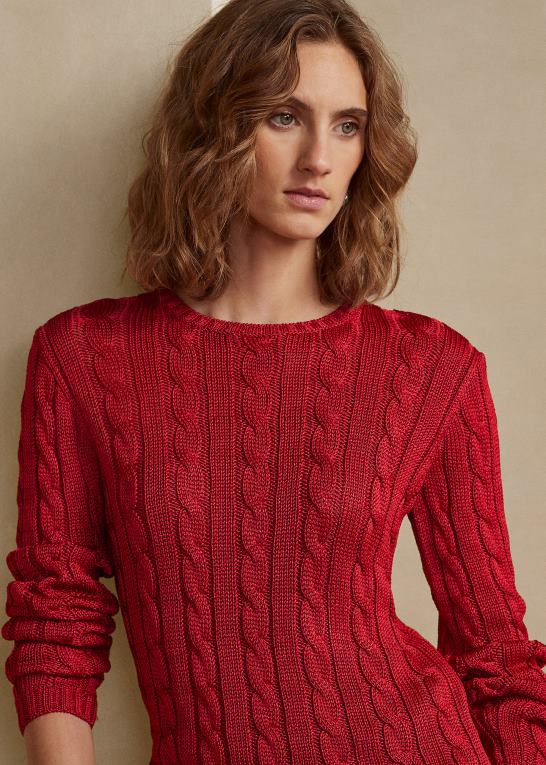 rouge Kvinder Ralph Lauren kabelstrikket silketrøje med rund hals Z426B3483