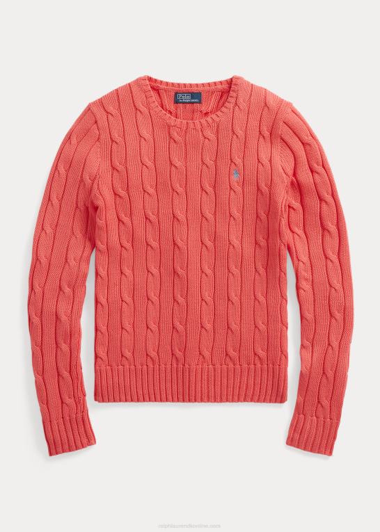 rubin koral Kvinder Ralph Lauren kabelstrikket bomuldstrøje med rund hals Z426B9092