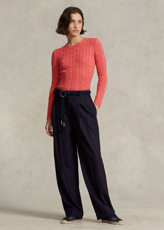 rubin koral Kvinder Ralph Lauren kabelstrikket bomuldstrøje med rund hals Z426B9092