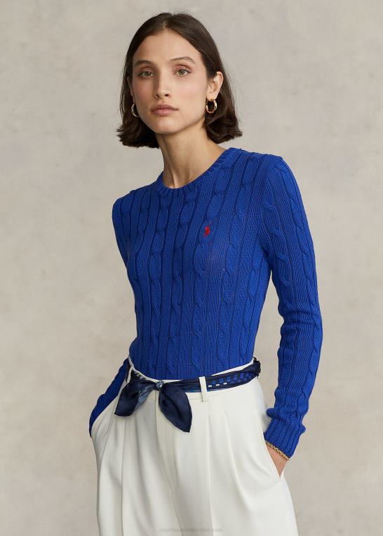 rugby royal Kvinder Ralph Lauren kabelstrikket bomuldstrøje med rund hals Z426B2881