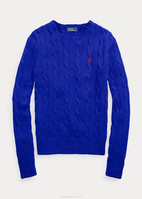 rugby royal Kvinder Ralph Lauren kabelstrikket bomuldstrøje med rund hals Z426B2881