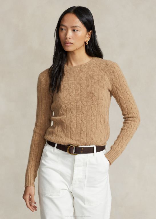 samling kamel melange Kvinder Ralph Lauren kabelstrikket kashmirtrøje Z426B9120