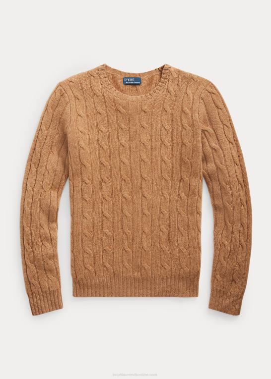 samling kamel melange Kvinder Ralph Lauren kabelstrikket kashmirtrøje Z426B9120