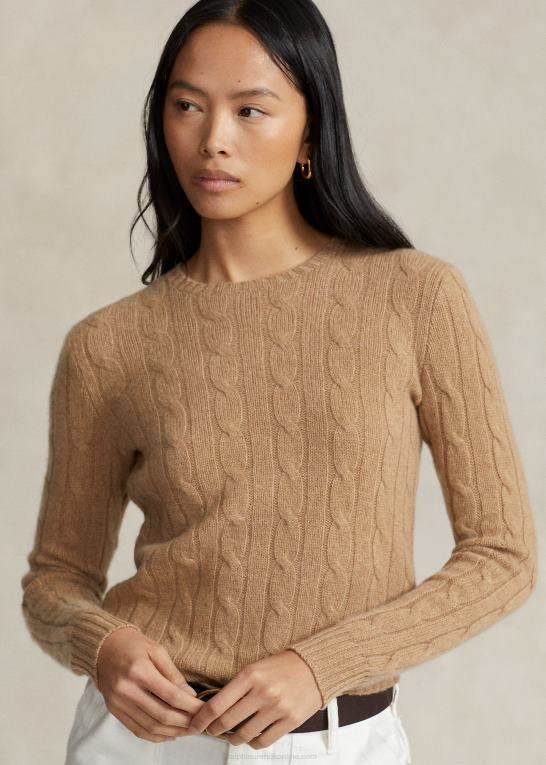samling kamel melange Kvinder Ralph Lauren kabelstrikket kashmirtrøje Z426B9120