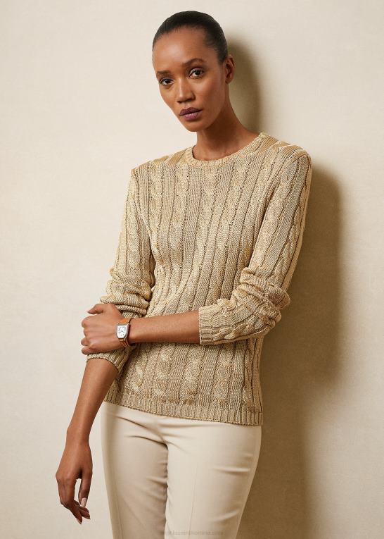 sand Kvinder Ralph Lauren kabelstrikket silketrøje med rund hals Z426B3486