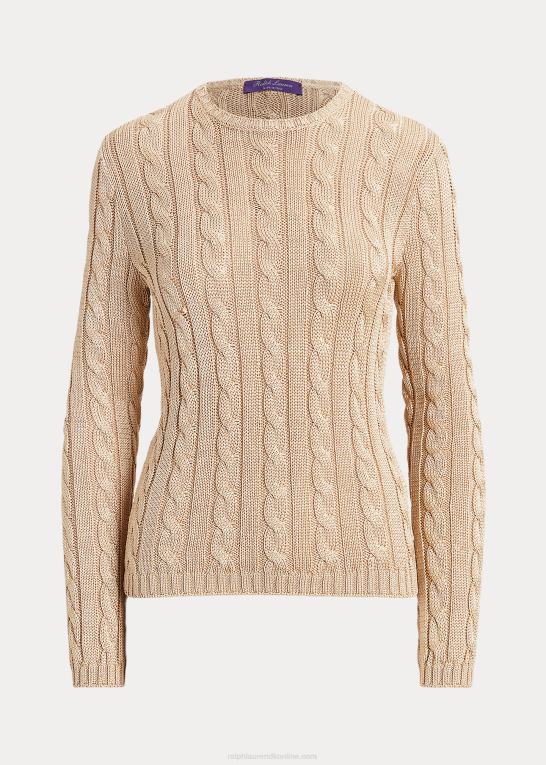 sand Kvinder Ralph Lauren kabelstrikket silketrøje med rund hals Z426B3486