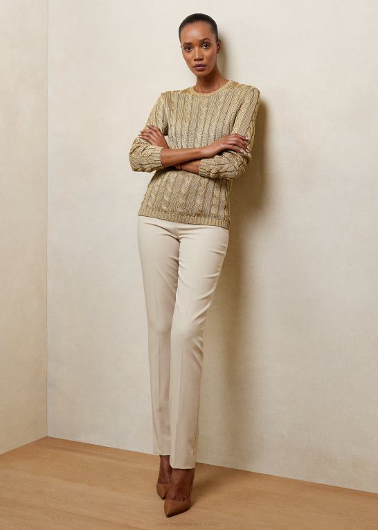 sand Kvinder Ralph Lauren kabelstrikket silketrøje med rund hals Z426B3486