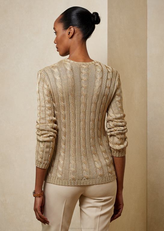 sand Kvinder Ralph Lauren kabelstrikket silketrøje med rund hals Z426B3486