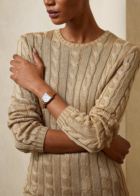 sand Kvinder Ralph Lauren kabelstrikket silketrøje med rund hals Z426B3486
