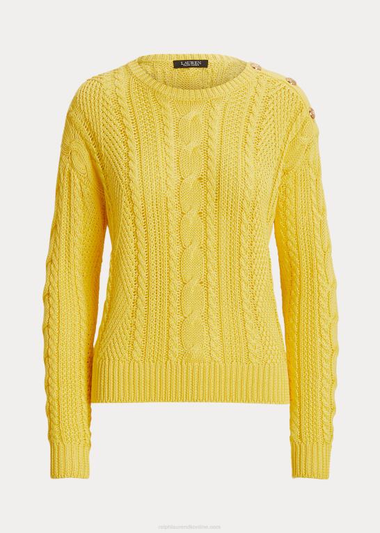 solfisk gul Kvinder Ralph Lauren aran-strikket bomuldstrøje Z426B4856