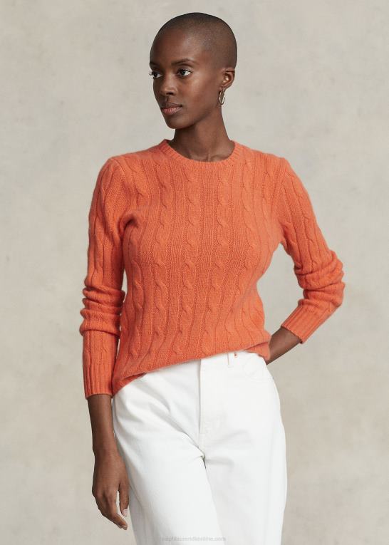 solnedgangshimmel Kvinder Ralph Lauren kabelstrikket kashmirtrøje Z426B9115