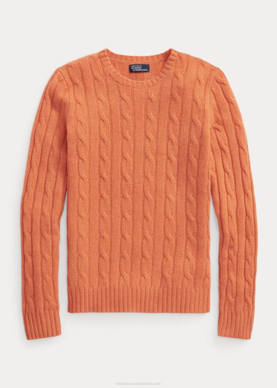 solnedgangshimmel Kvinder Ralph Lauren kabelstrikket kashmirtrøje Z426B9115
