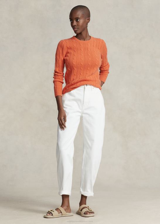 solnedgangshimmel Kvinder Ralph Lauren kabelstrikket kashmirtrøje Z426B9115