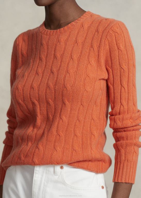 solnedgangshimmel Kvinder Ralph Lauren kabelstrikket kashmirtrøje Z426B9115