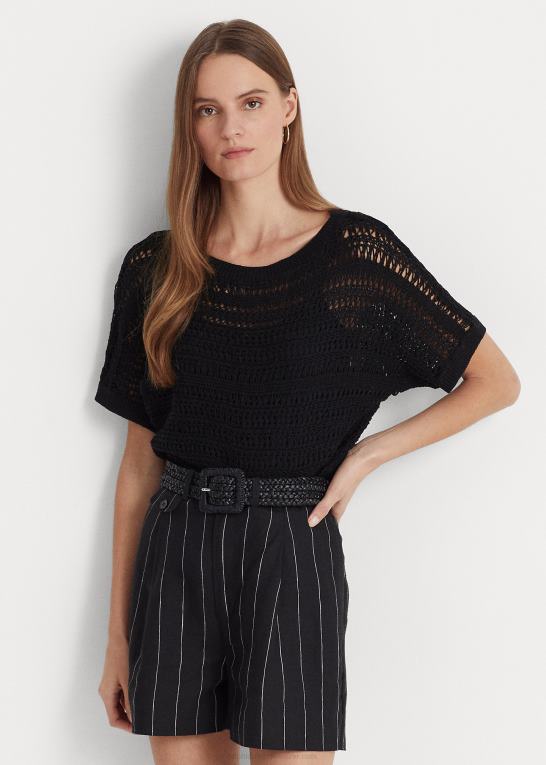 sort Kvinder Ralph Lauren bomulds mesh kortærmet sweater Z426B3849