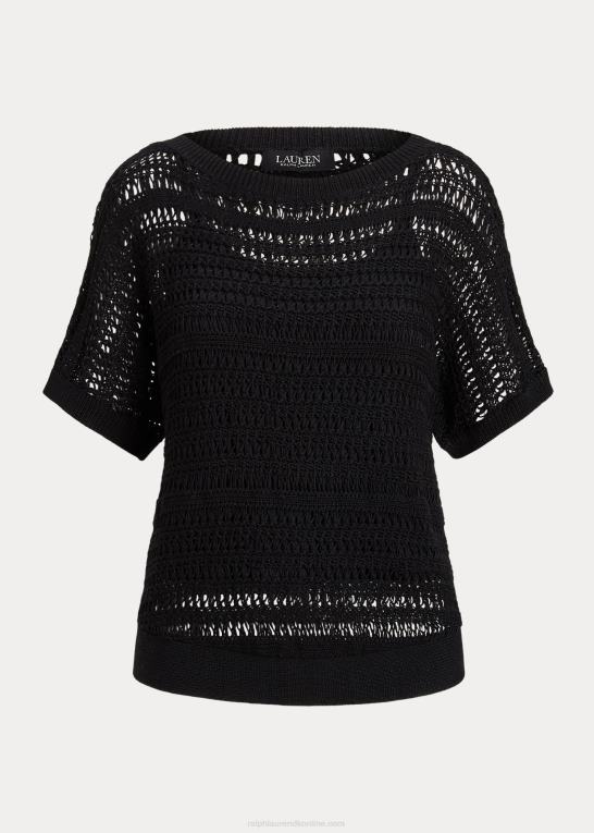 sort Kvinder Ralph Lauren bomulds mesh kortærmet sweater Z426B3849