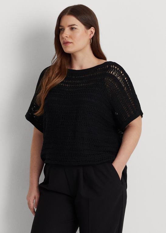 sort Kvinder Ralph Lauren bomulds mesh kortærmet sweater Z426B4538