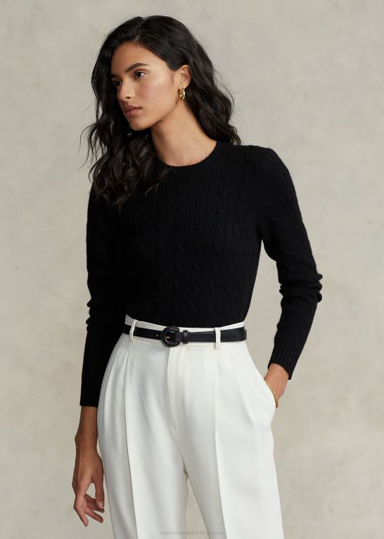 sort Kvinder Ralph Lauren kabelstrikket kashmirtrøje Z426B9122