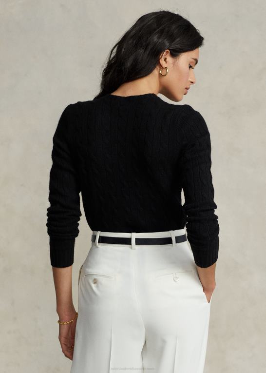 sort Kvinder Ralph Lauren kabelstrikket kashmirtrøje Z426B9122