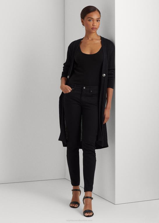 sort Kvinder Ralph Lauren ribstrikket cardigan i bomuldshør Z426B4871
